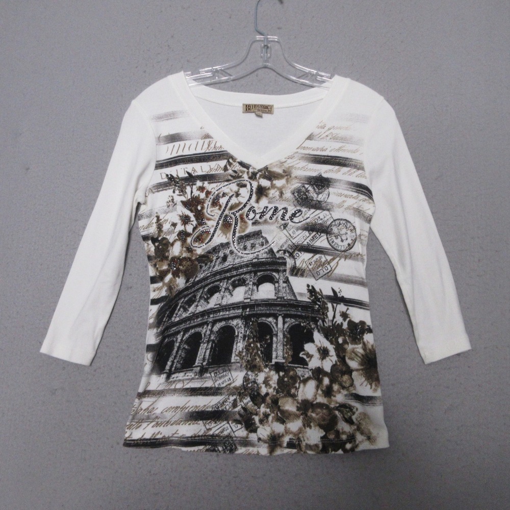Blue Canyon Top Rome Colosseum Euro Rhinestone Y2K 90s Vintage Novelty Travel